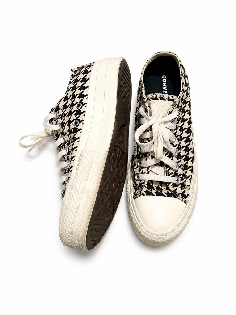 Converse Women's Low-Top Sneakers - Black & Cream Houndstooth - Picture 6 of 7